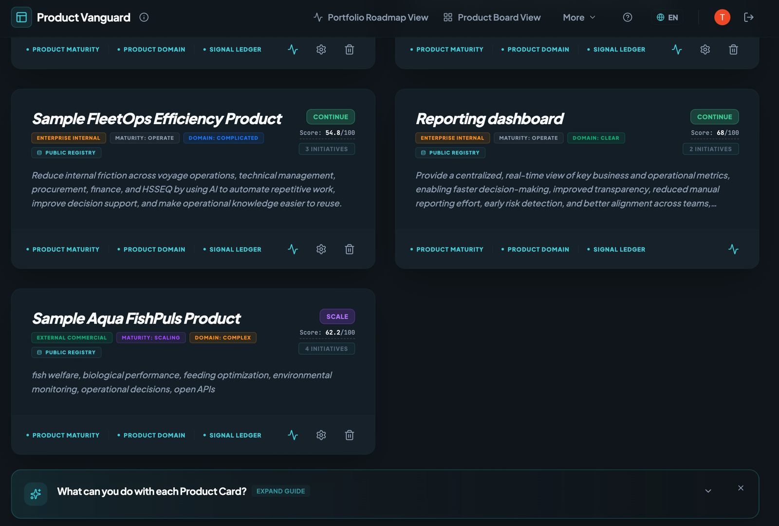 Product Vanguard product board